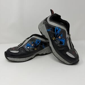 Batman Zip Up Sneakers Kids Black Gray Comic Shoes Size 2.5